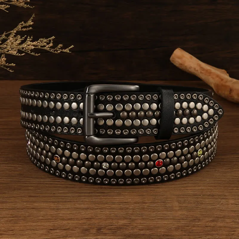 Fashion Crystal Studded Silver Round Rivet Leather Belt sold by FloralTrip