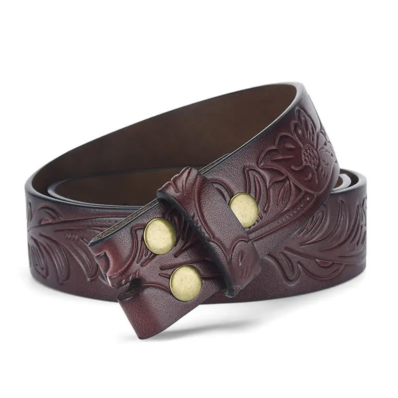 Punk Floral Embossed DIY Leather Belt Strap without Belt Buckle sold by FloralTrip