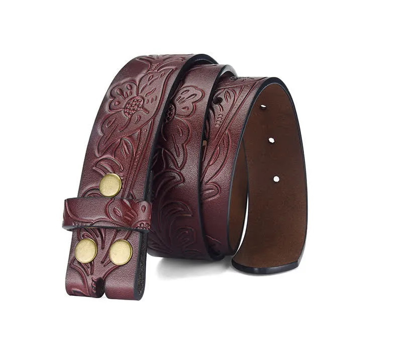 Punk Floral Embossed DIY Leather Belt Strap without Belt Buckle sold by FloralTrip product image thumbnail 3