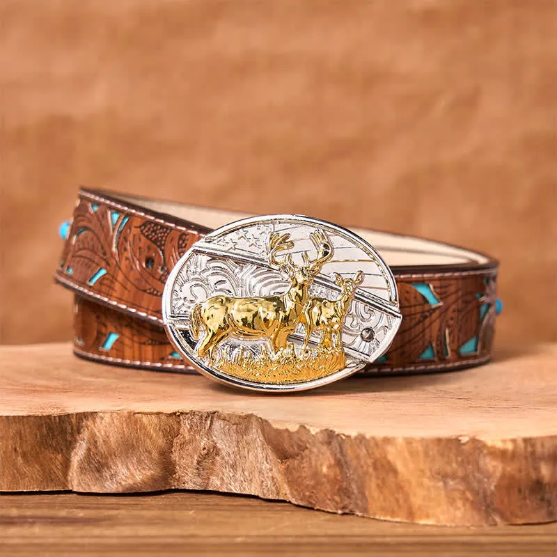 Men's DIY Gold & Silver Deers Hidden Folding Knife Leather Belt sold by FloralTrip product image thumbnail 5