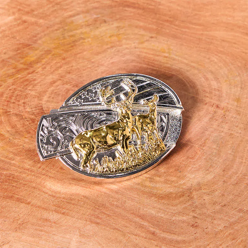 Men's DIY Gold & Silver Deers Hidden Folding Knife Leather Belt sold by FloralTrip product image thumbnail 3