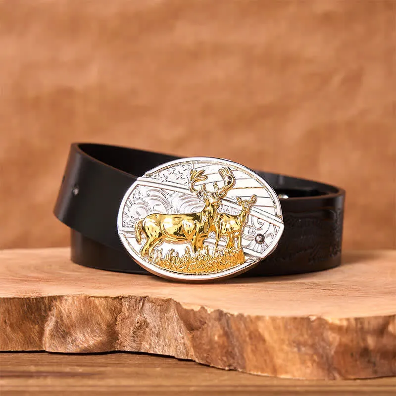 Men's DIY Gold & Silver Deers Hidden Folding Knife Leather Belt sold by FloralTrip product image thumbnail 4