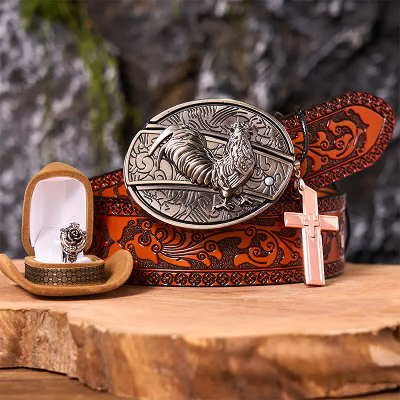 Funny Cock DIY Hidden Knife Belt Buckle Cross Pendant Rose Ring Bundle Set sold by FloralTrip