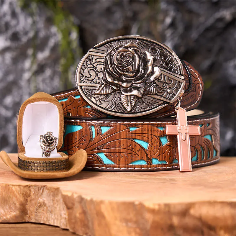 Rose Theme DIY Hidden Knife Belt Buckle Cross Pendant Rose Ring Bundle Set sold by FloralTrip product image thumbnail 5