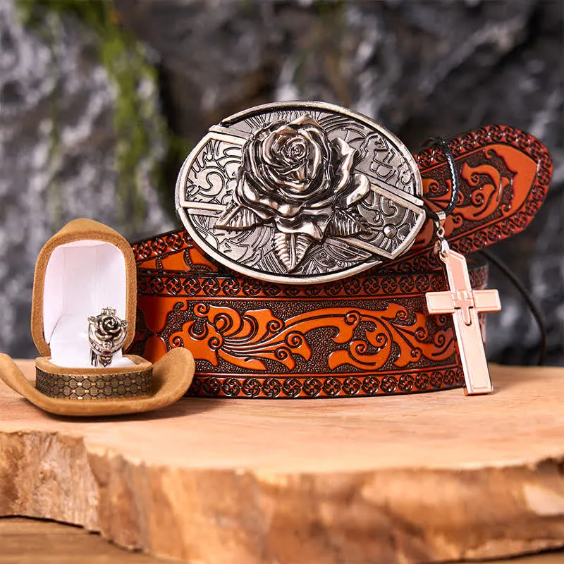 Rose Theme DIY Hidden Knife Belt Buckle Cross Pendant Rose Ring Bundle Set sold by FloralTrip