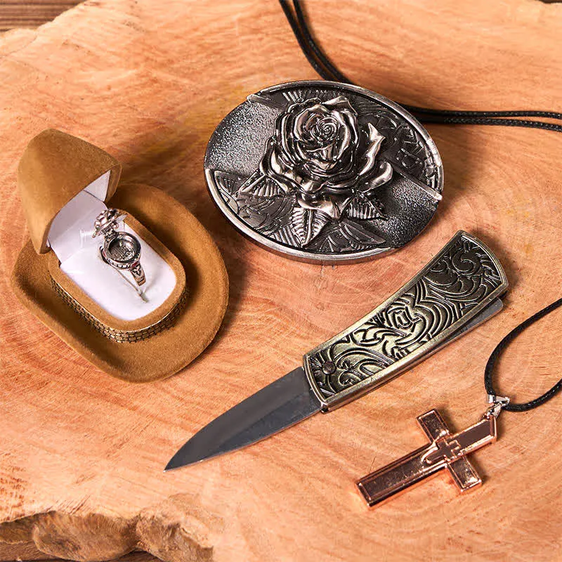 Rose Theme DIY Hidden Knife Belt Buckle Cross Pendant Rose Ring Bundle Set sold by FloralTrip product image thumbnail 3