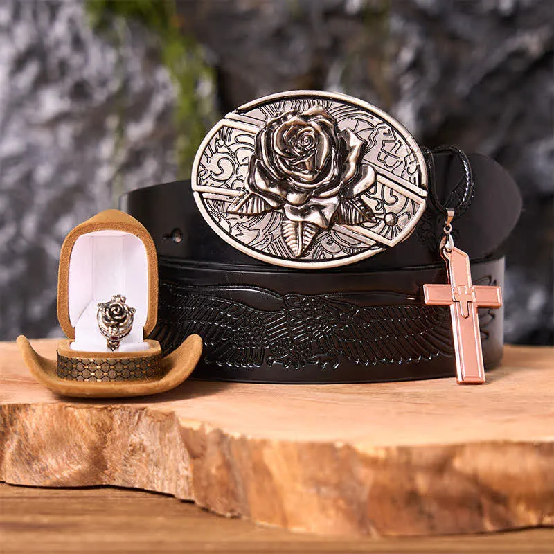 Rose Theme DIY Hidden Knife Belt Buckle Cross Pendant Rose Ring Bundle Set sold by FloralTrip product image thumbnail 4