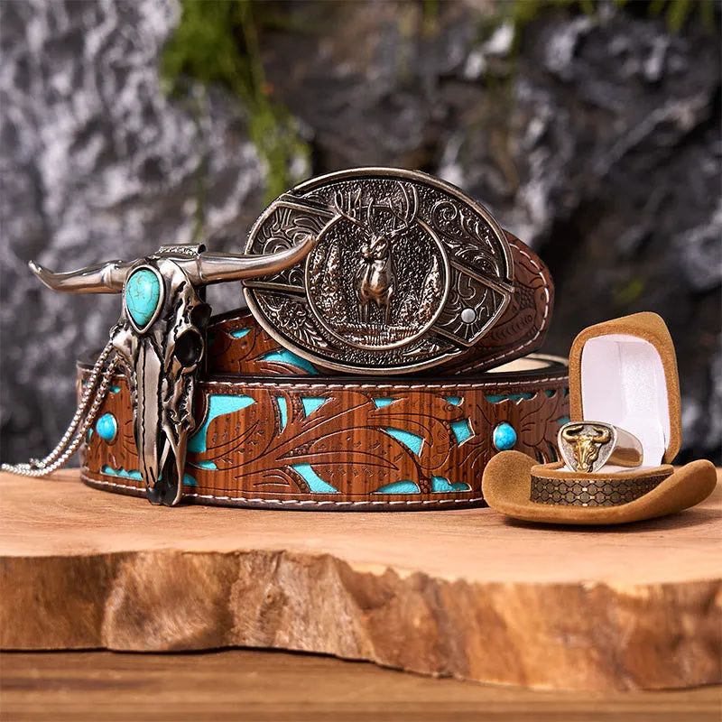 Forest Deer DIY Hidden Knife Belt Buckle With Bull Ring Bundle Set sold by FloralTrip