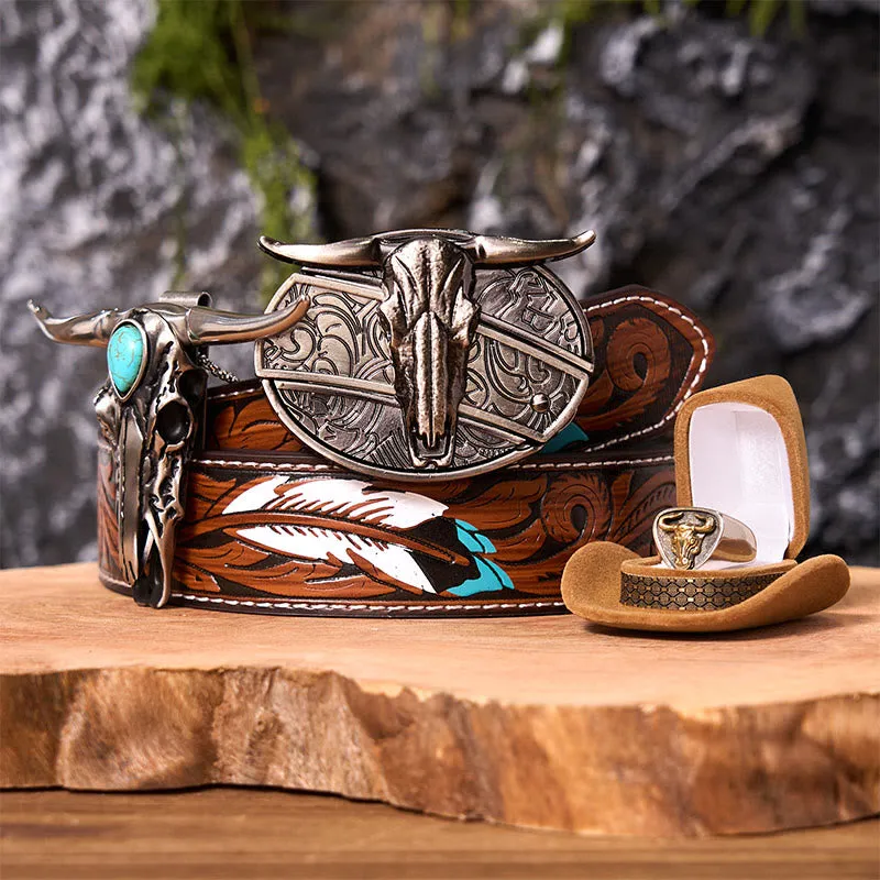 Longhorn Skull DIY Hidden Knife Belt Buckle With Bull Ring Bundle Set sold by FloralTrip