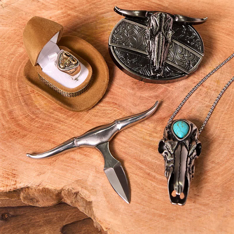 Longhorn Skull DIY Hidden Knife Belt Buckle With Bull Ring Bundle Set sold by FloralTrip product image thumbnail 3