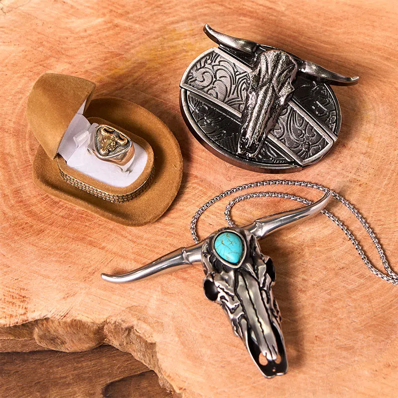 Longhorn Skull DIY Hidden Knife Belt Buckle With Bull Ring Bundle Set sold by FloralTrip product image thumbnail 2
