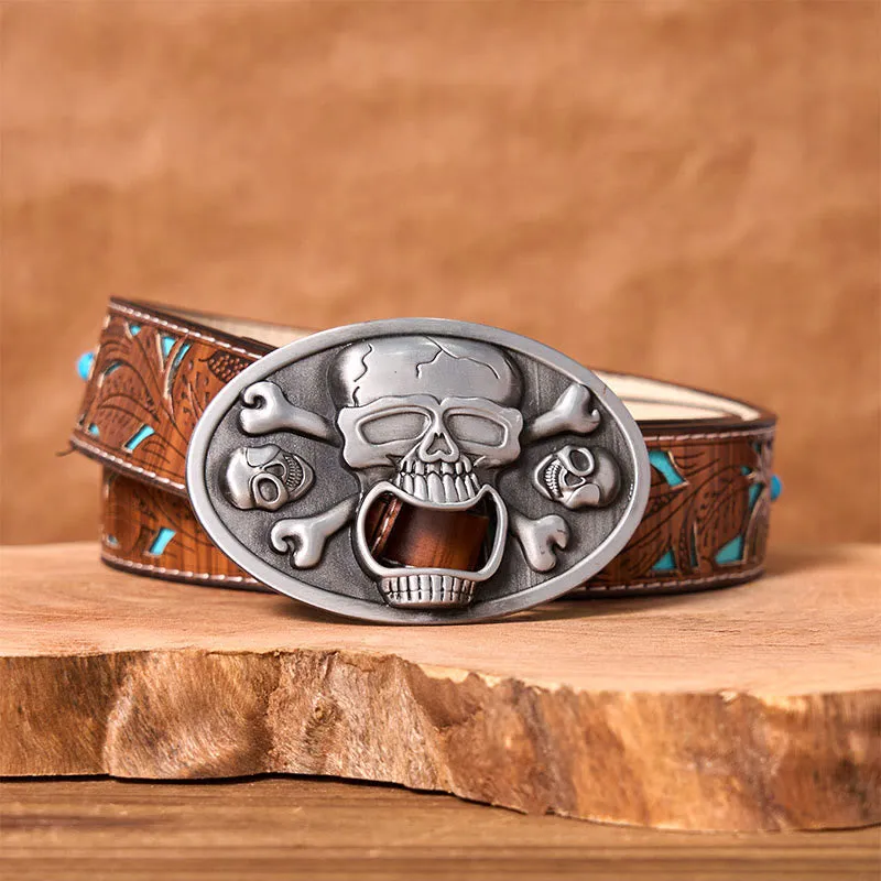 Skull With Bottle Opener DIY Western Buckle Leather Belt sold by FloralTrip product image thumbnail 3