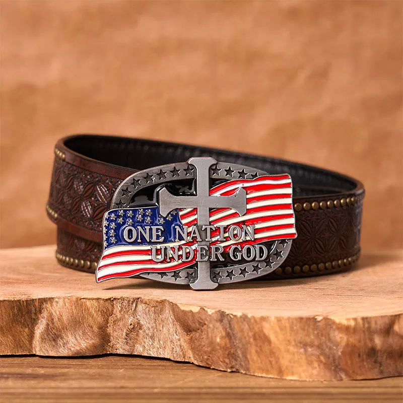 One Nation Under God DIY Western Buckle Leather Belt sold by FloralTrip product image thumbnail 4