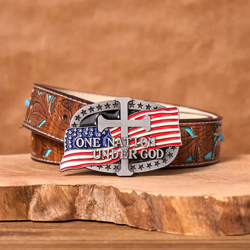 One Nation Under God DIY Western Buckle Leather Belt sold by FloralTrip product image thumbnail 3
