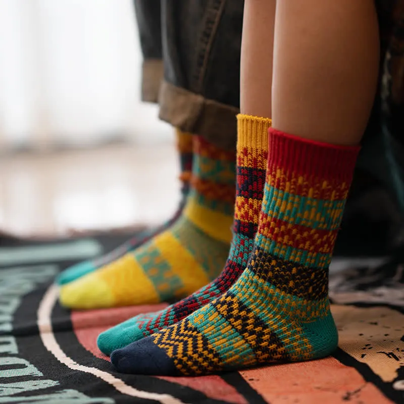 Clearance: Colorful Ethnic Patterns Striped Cotton Crew Socks sold by FloralTrip