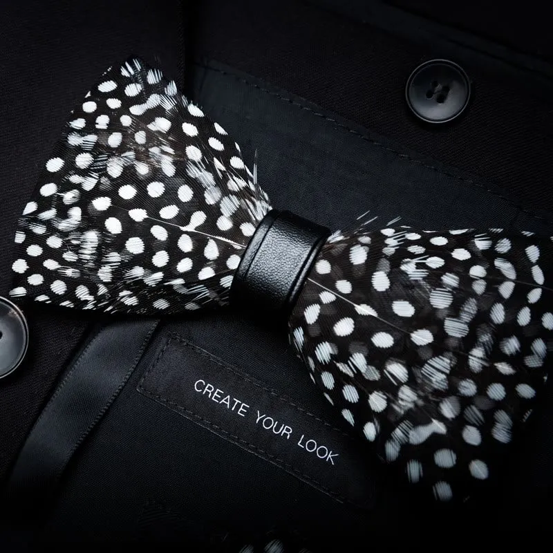 Clearance: Black & White Polka Dot Feather Bow Tie with Lapel Pin sold by FloralTrip product image thumbnail 2