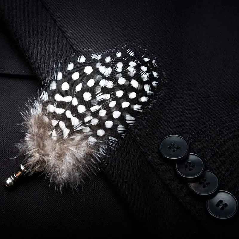 Clearance: Black & White Polka Dot Feather Bow Tie with Lapel Pin sold by FloralTrip product image thumbnail 3
