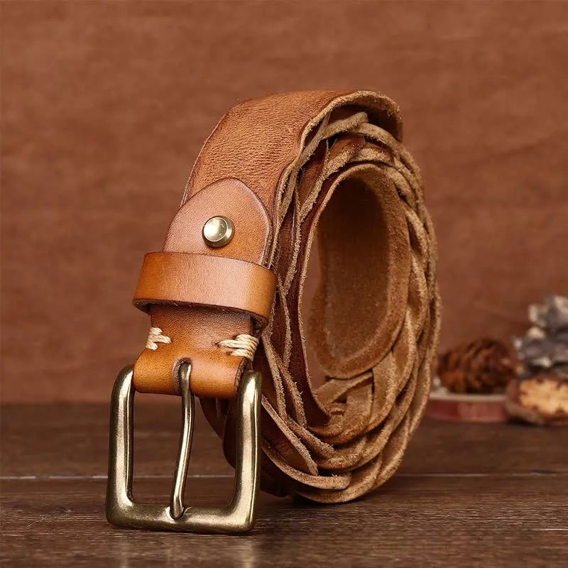 Braided Handwoven Without Hole Leather Belt sold by FloralTrip product image thumbnail 4