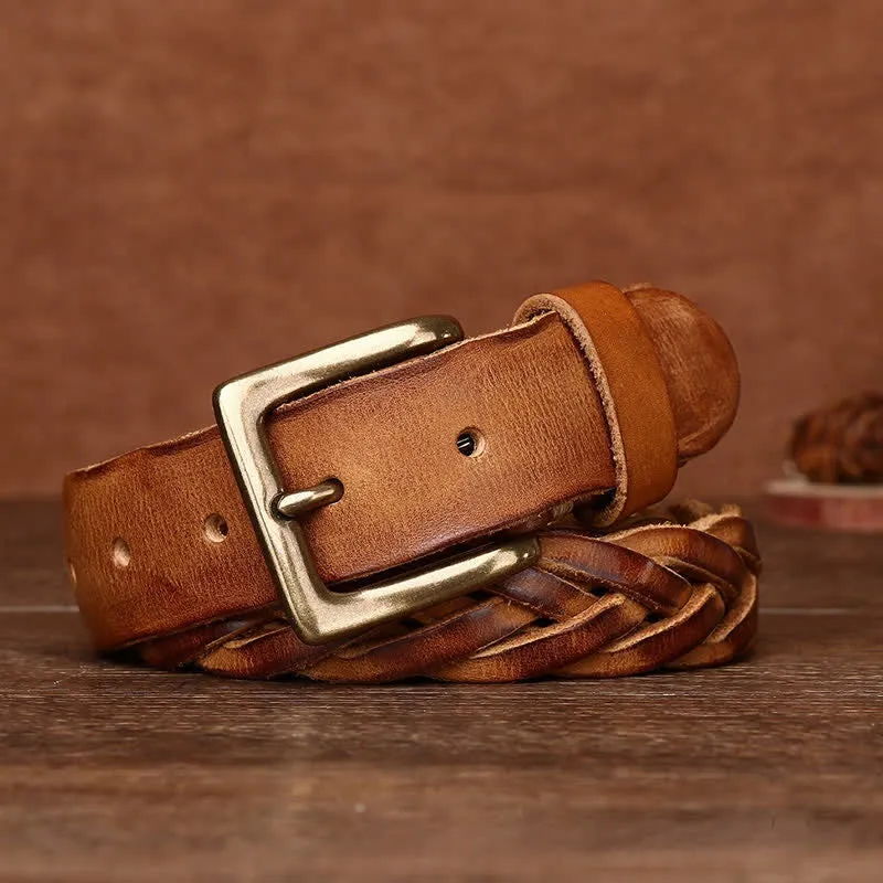 Braided Handwoven Without Hole Leather Belt sold by FloralTrip product image thumbnail 5