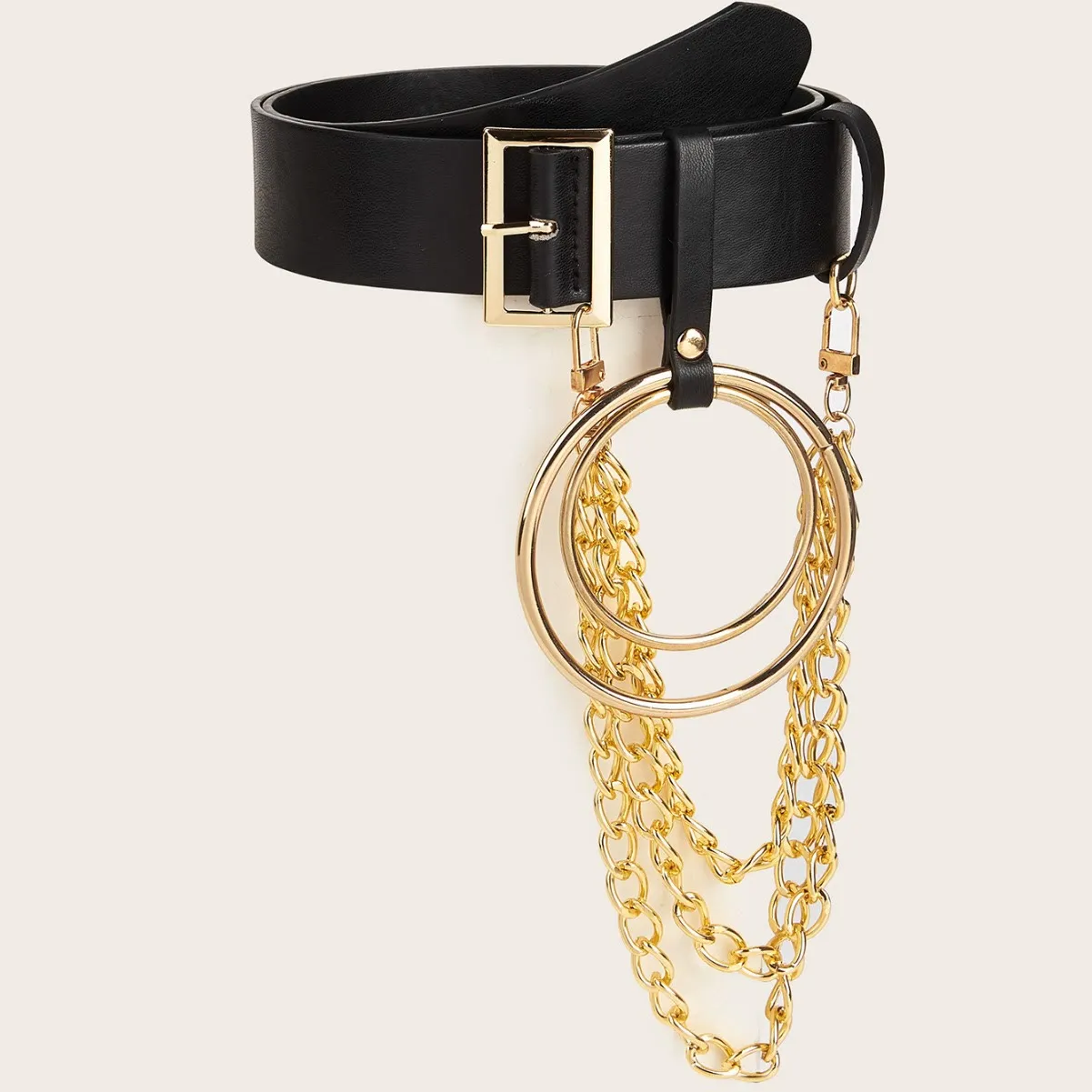 Punk Leather Belt With Round Ring Metal Chain Belt sold by FloralTrip product image thumbnail 5