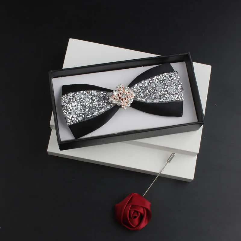 2Pcs Men's Shiny Rhinestone Bling Red Corsage Bow Tie Set sold by FloralTrip