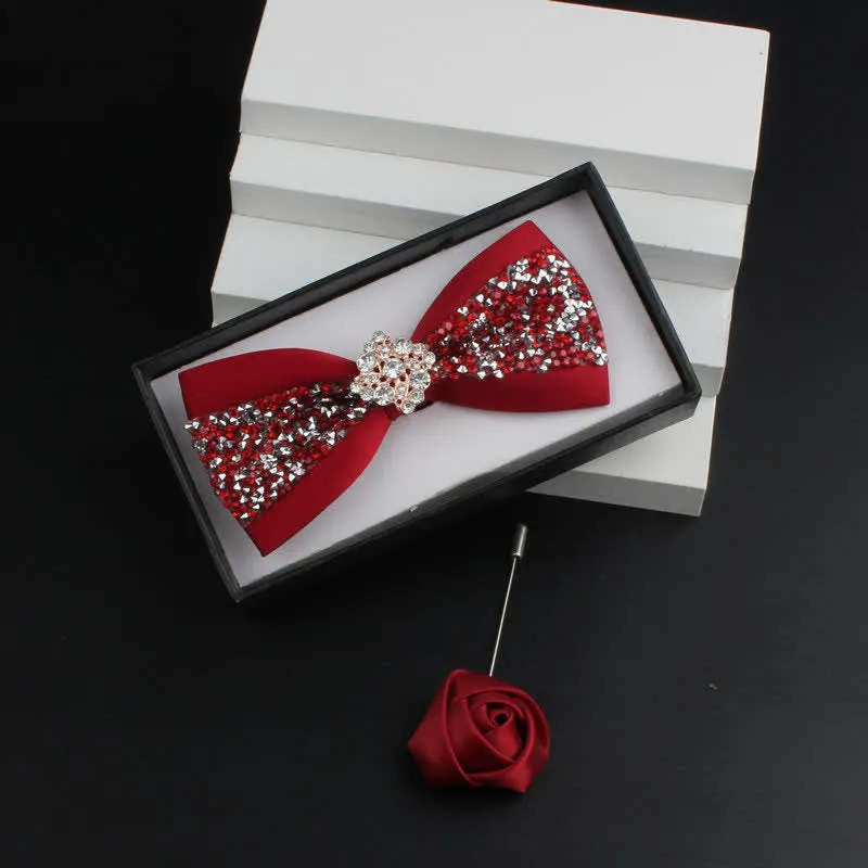 2Pcs Men's Shiny Rhinestone Bling Red Corsage Bow Tie Set sold by FloralTrip product image thumbnail 5