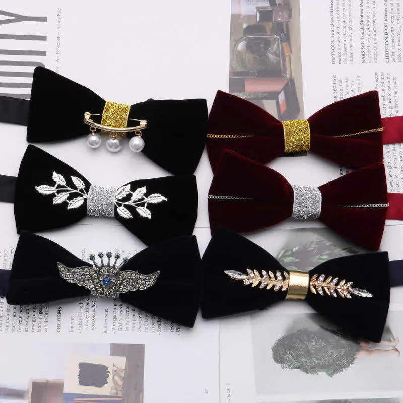 Men's Graceful Velvet Decorative Rhinestone Metal Bow Tie sold by FloralTrip