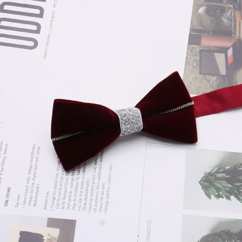 Men's Graceful Velvet Decorative Rhinestone Metal Bow Tie sold by FloralTrip product image thumbnail 4