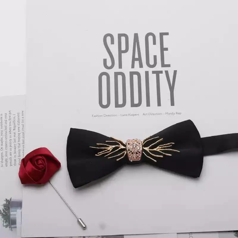 2Pcs Men's Gold Metal Pearl Flower Decors Red Corsage Bow Tie Set sold by FloralTrip product image thumbnail 5