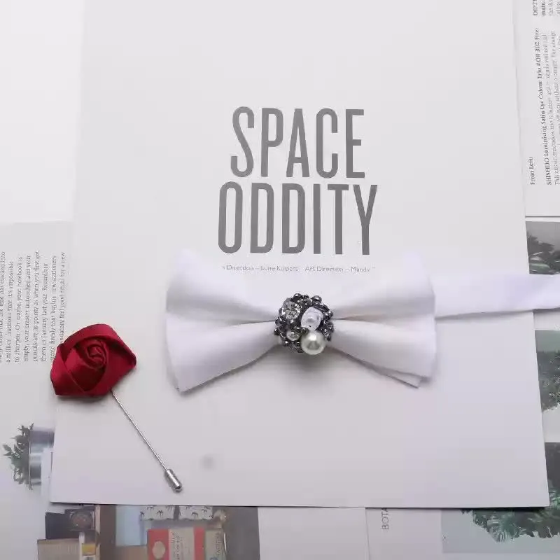 2Pcs Men's Gold Metal Pearl Flower Decors Red Corsage Bow Tie Set sold by FloralTrip product image thumbnail 3