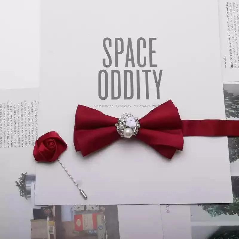 2Pcs Men's Gold Metal Pearl Flower Decors Red Corsage Bow Tie Set sold by FloralTrip product image thumbnail 2