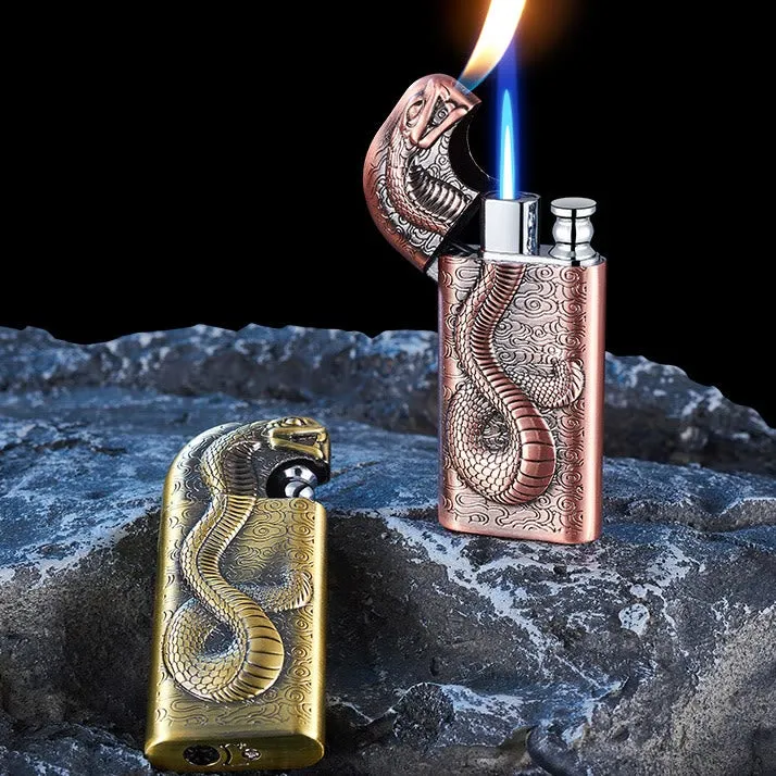 Double Flame Embossed Serpent King Refillable Butane Lighter sold by FloralTrip product image thumbnail 4