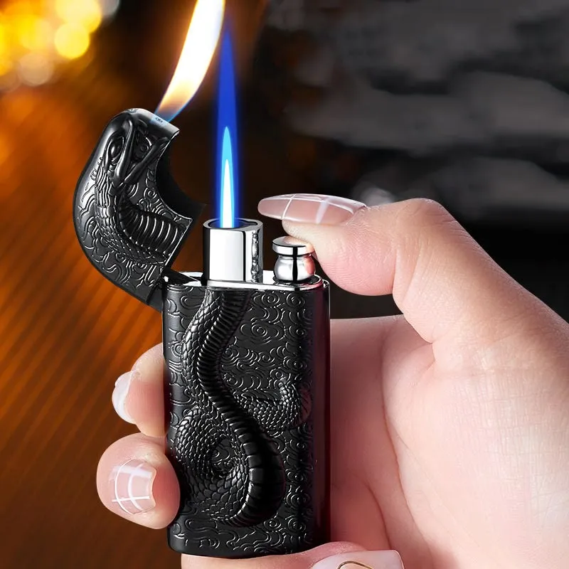 Double Flame Embossed Serpent King Refillable Butane Lighter sold by FloralTrip