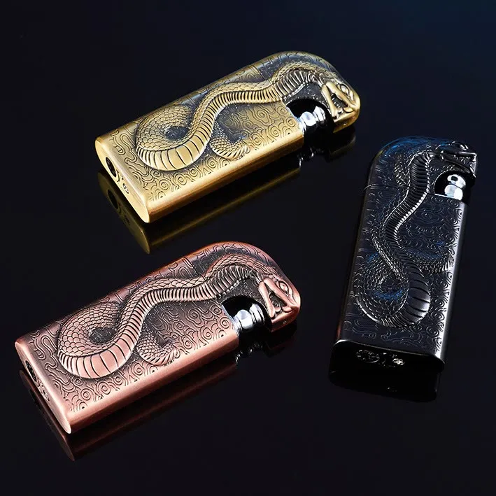Double Flame Embossed Serpent King Refillable Butane Lighter sold by FloralTrip product image thumbnail 5