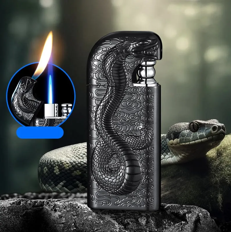 Double Flame Embossed Serpent King Refillable Butane Lighter sold by FloralTrip product image thumbnail 2