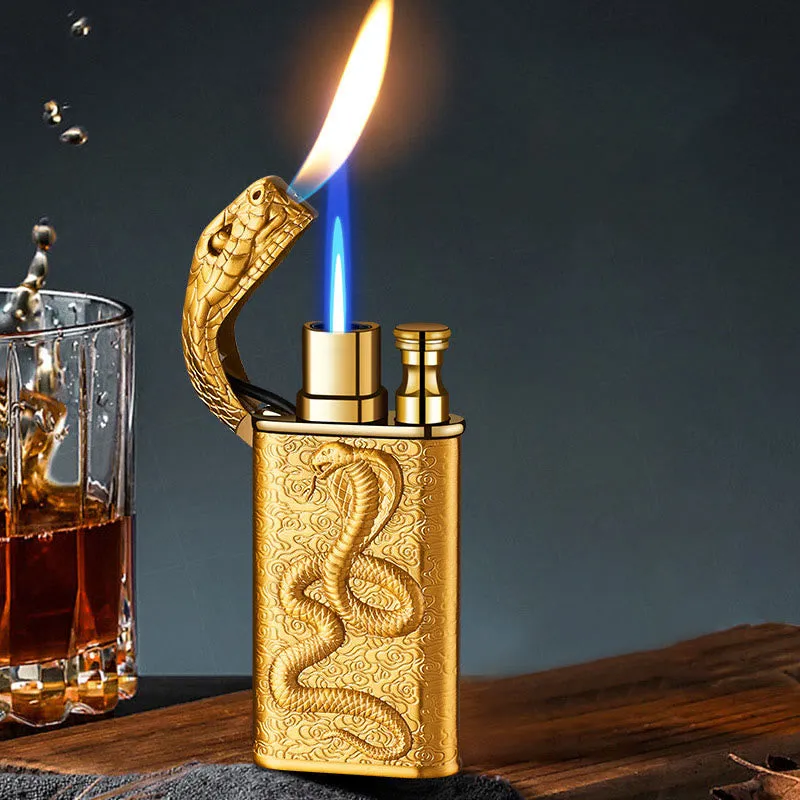 Double Flame Embossed Wild Crocodile Refillable Butane Lighter sold by FloralTrip