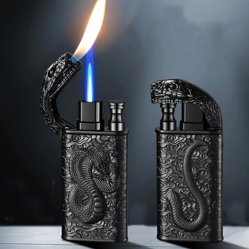 Double Flame Embossed Wild Crocodile Refillable Butane Lighter sold by FloralTrip product image thumbnail 4