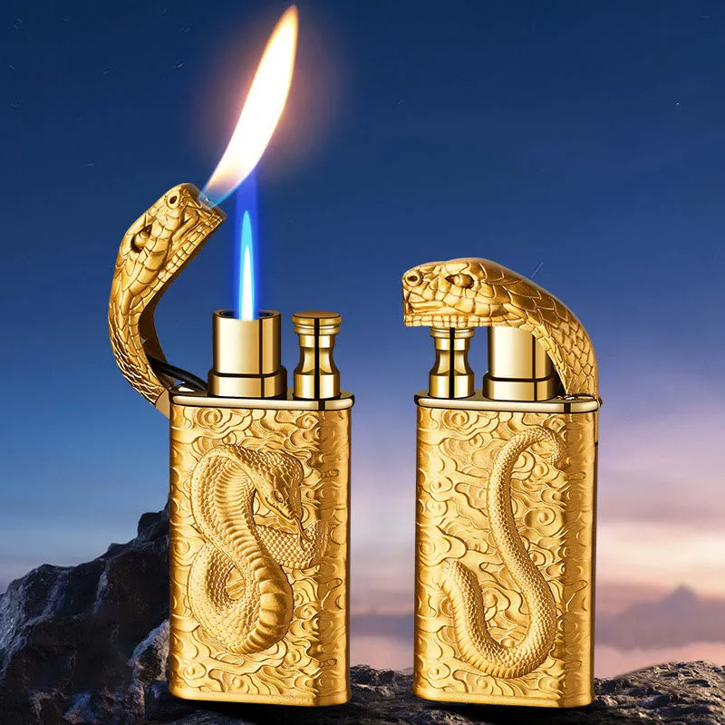 Double Flame Embossed Wild Crocodile Refillable Butane Lighter sold by FloralTrip product image thumbnail 2