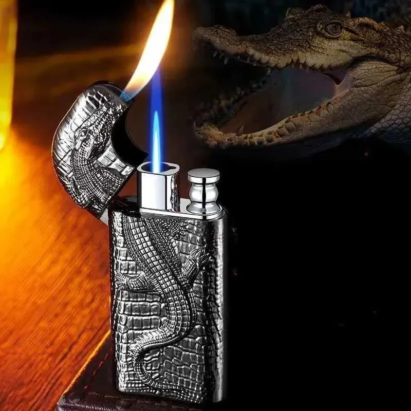 Double Flame Embossed Wild Crocodile Refillable Butane Lighter sold by FloralTrip product image thumbnail 3