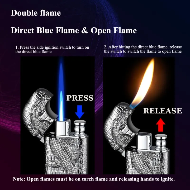 Double Flame Embossed Wild Crocodile Refillable Butane Lighter sold by FloralTrip product image thumbnail 4
