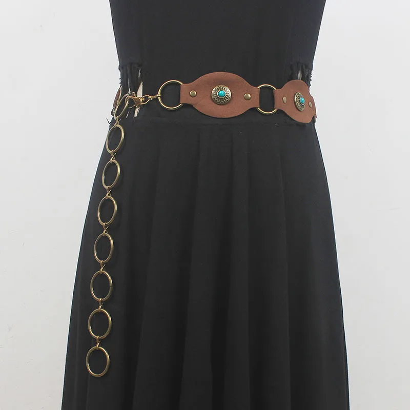 Vintage Turquoise Rivet Belt Metal Clasp Leather Belt sold by FloralTrip product image thumbnail 5