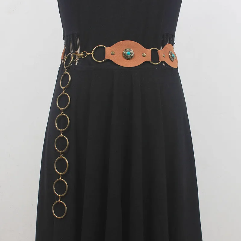 Vintage Turquoise Rivet Belt Metal Clasp Leather Belt sold by FloralTrip