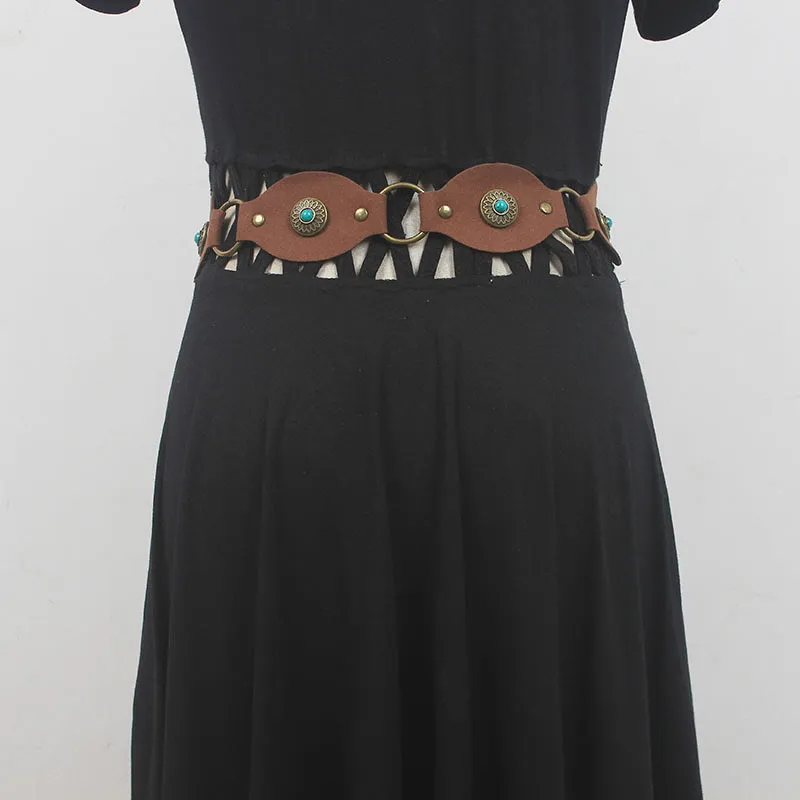 Vintage Turquoise Rivet Belt Metal Clasp Leather Belt sold by FloralTrip product image thumbnail 3