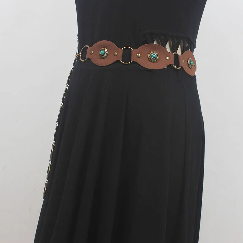 Vintage Turquoise Rivet Belt Metal Clasp Leather Belt sold by FloralTrip product image thumbnail 4