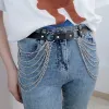 Punk Chain Belt Seven Layers Chain Leather Belt sold by FloralTrip
