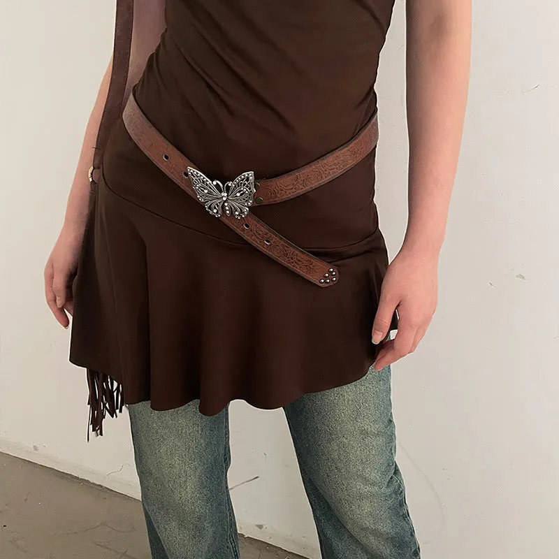 Women's Cowgirl Embossed Floral Butterfly Buckle Leather Belt sold by FloralTrip product image thumbnail 4