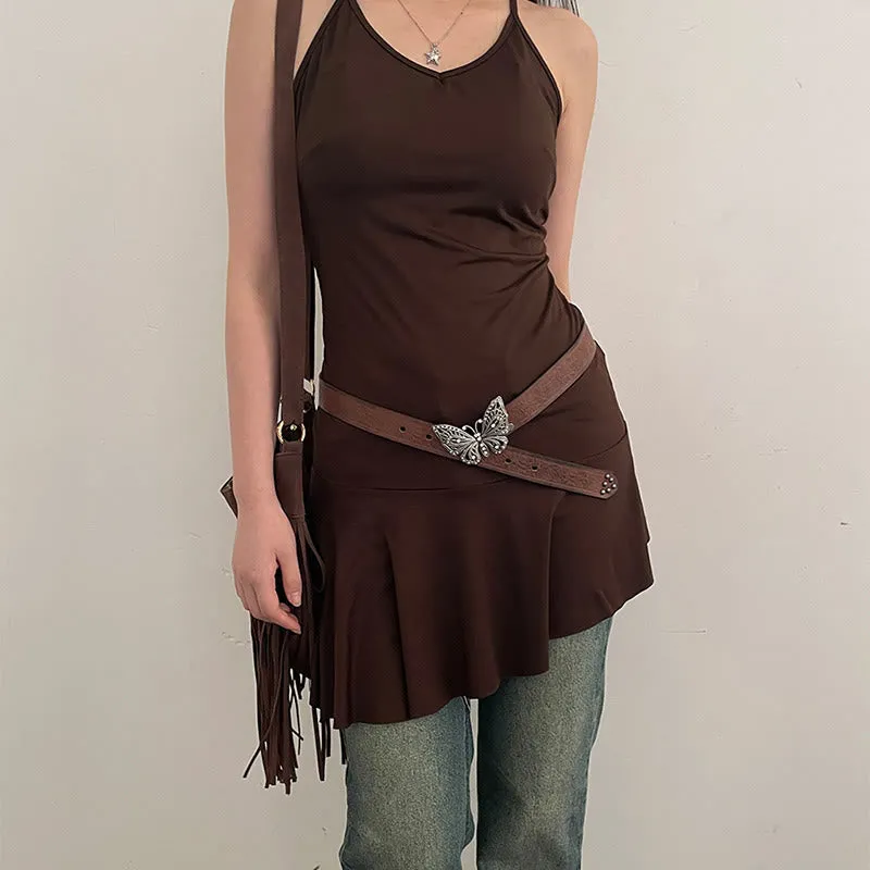 Women's Cowgirl Embossed Floral Butterfly Buckle Leather Belt sold by FloralTrip product image thumbnail 3