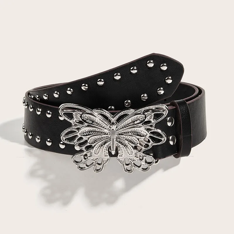 Women's Western Cowgirl Studded Butterfly Buckle Leather Belt sold by FloralTrip