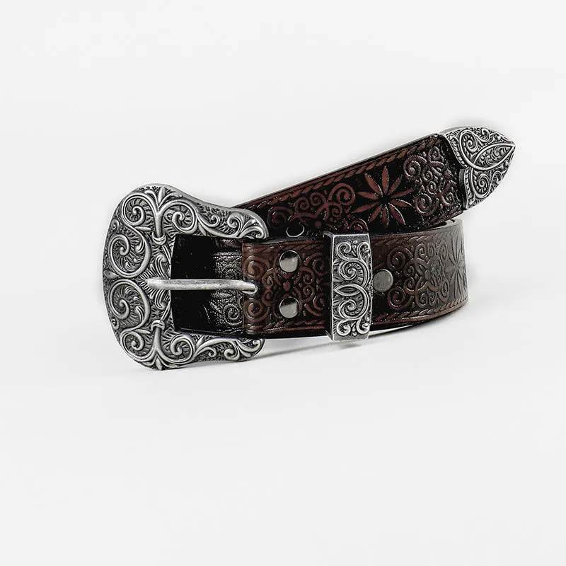 Women's Western Cowgirl Embossed Floral Brown Leather Belt sold by FloralTrip