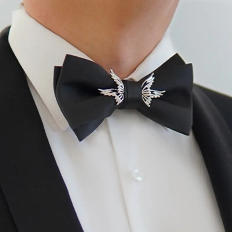 Men's Silver Flying Wings Elegant Black Bow Tie sold by FloralTrip product image thumbnail 3